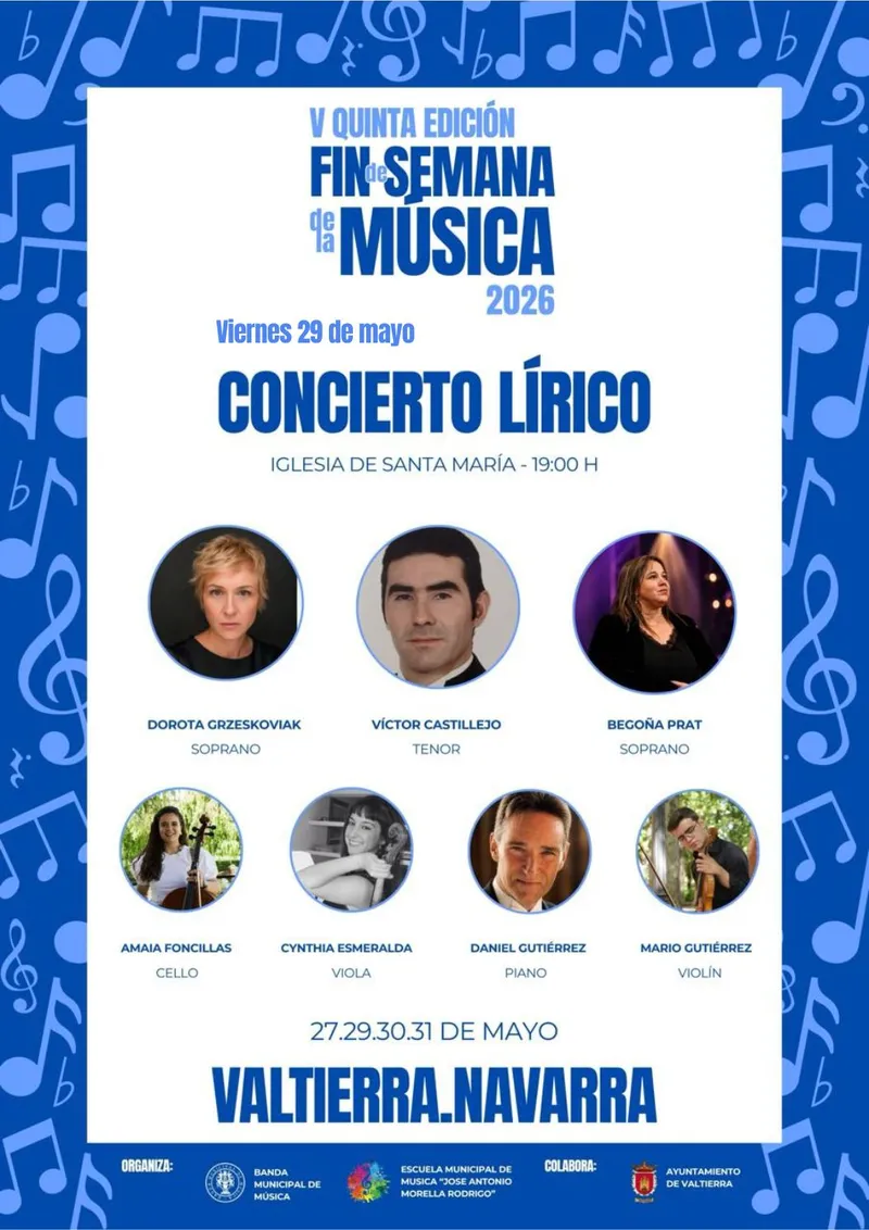 Valtierra celebra el Fin de Semana de la Música con un concierto lírico en Santa María