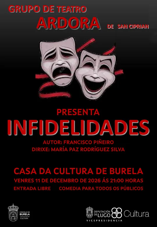 El grupo ARDORA lleva la comedia 'Infidelidades' a la Casa da Cultura de Burela