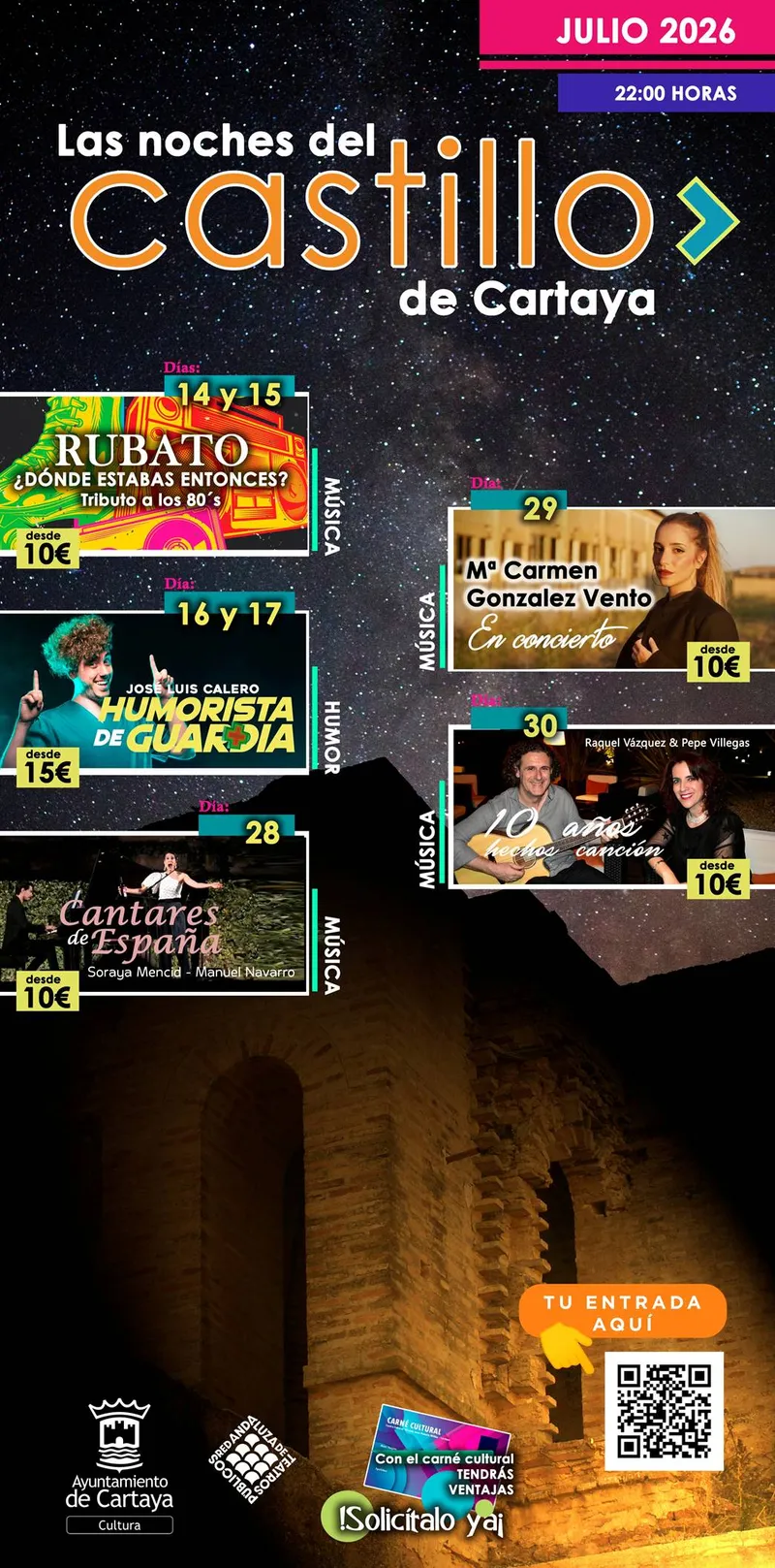 Cartaya presenta las 'Noches del Castillo 2026' con música, lírica y humor