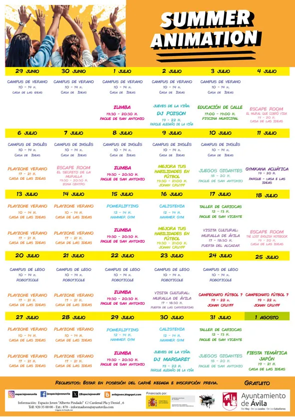 Ávila lanza un programa de animación juvenil con más de cien actividades gratuitas este verano