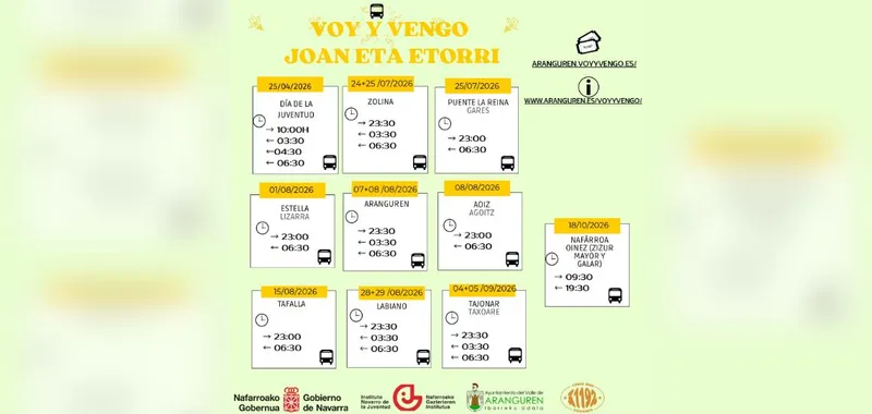 El Valle de Aranguren lanza el servicio 'Voy y Vengo' para sus fiestas