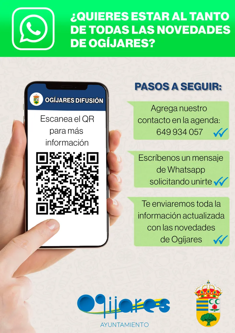 Ogíjares informa sobre la política de privacidad y uso de datos para su lista de difusión de WhatsApp