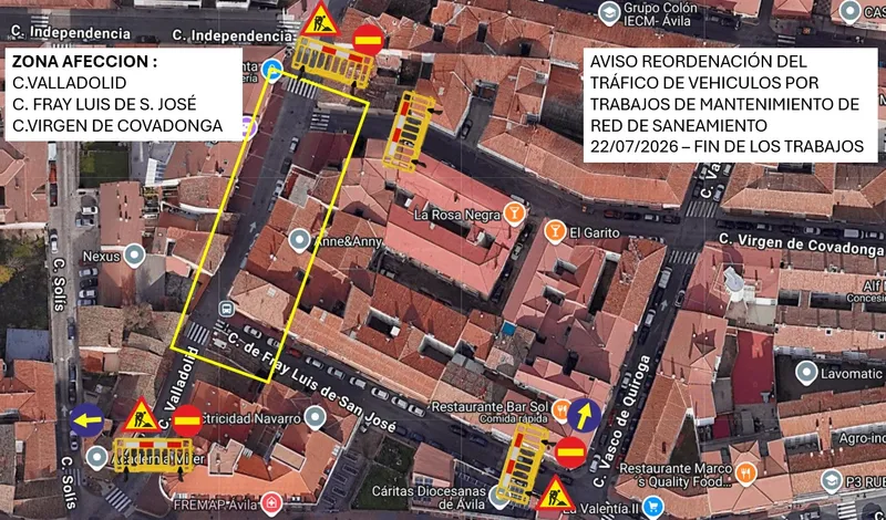 Ávila: Cortes de tráfico en calle Valladolid por obras de saneamiento