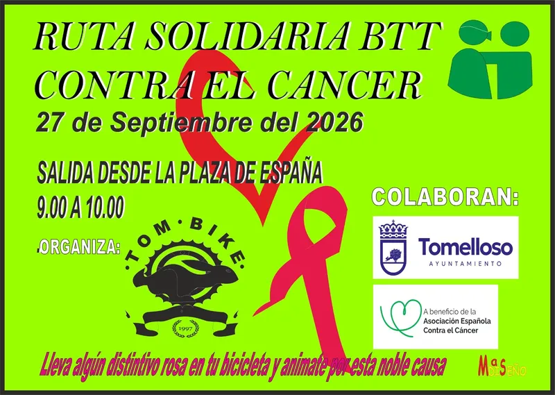Tomelloso celebra la Ruta Solidaria BTT contra el Cáncer el 27 de septiembre