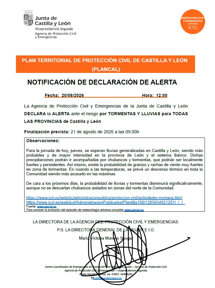 Alerta meteorológica por lluvias y tormentas en Castilla y León hasta el 21 de agosto
