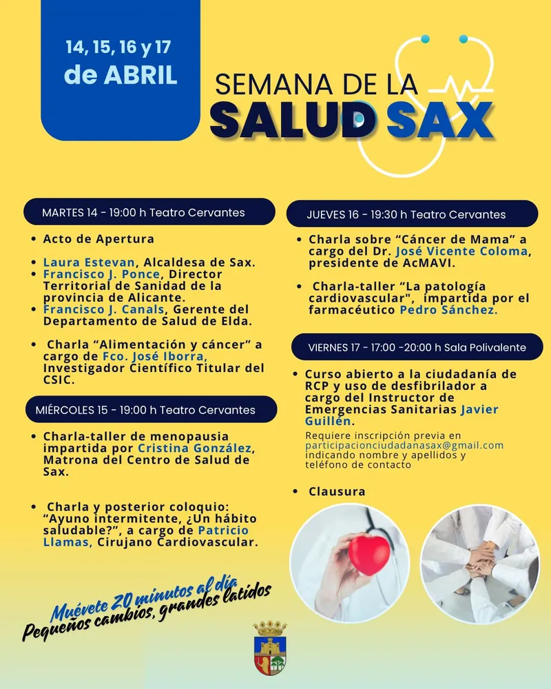 Sax celebra la Semana de la Salud con charlas y talleres sobre nutrición, menopausia y patologías cardiovasculares