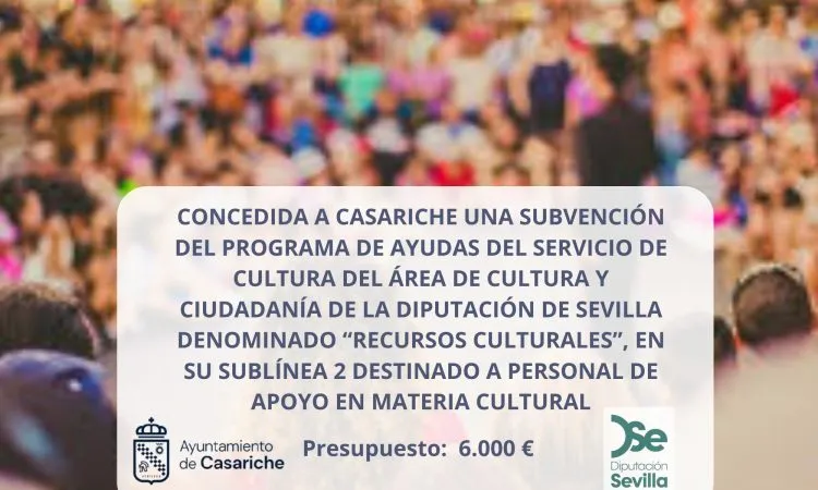 Casariche recibe 6.000€ de la Diputación de Sevilla para reforzar su área cultural