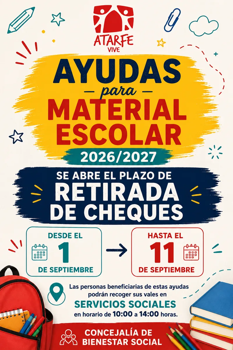 Atarfe abre el plazo para recoger los vales de ayuda de material escolar