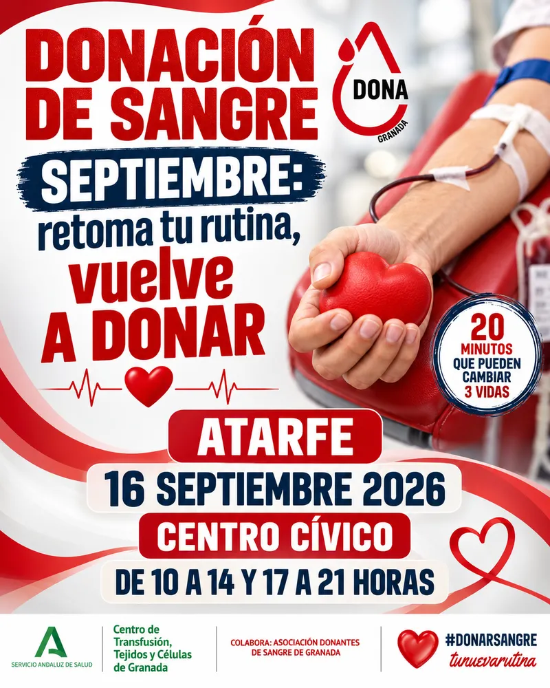 Atarfe llama a la solidaridad: jornada de donación de sangre el 16 de septiembre