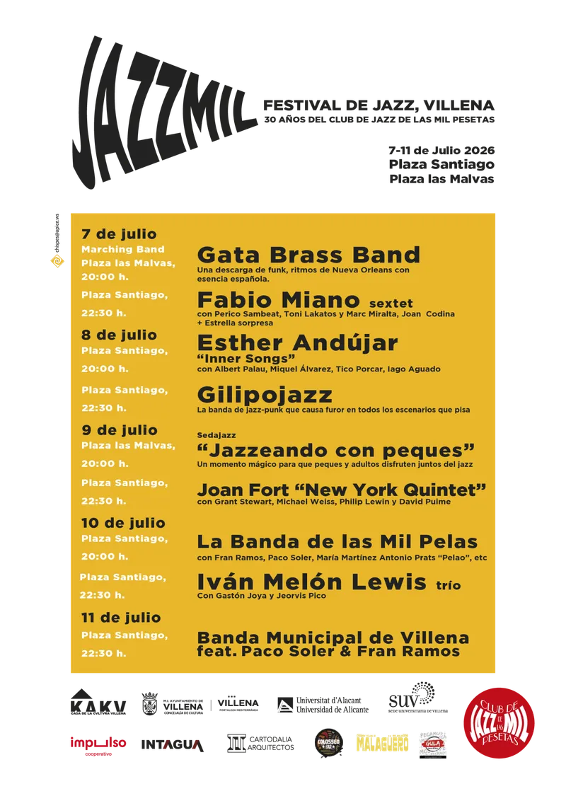 Villena celebra 30 años de jazz con el festival 'Jazzmil' gratuito