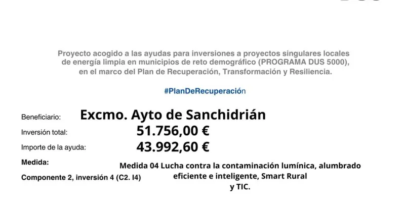 Sanchidrián recibe casi 44.000 euros para mejorar su alumbrado público con tecnología inteligente