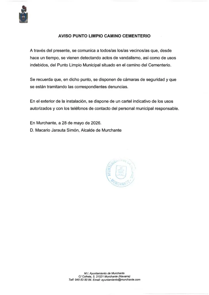 Murchante informa sobre el horario del Punto Limpio para el verano
