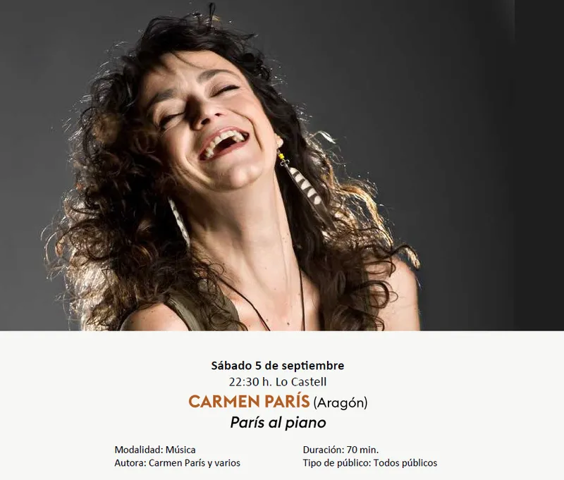 Carmen París ofrecerá un concierto íntimo en Fraga dentro del Festival de los Castillos