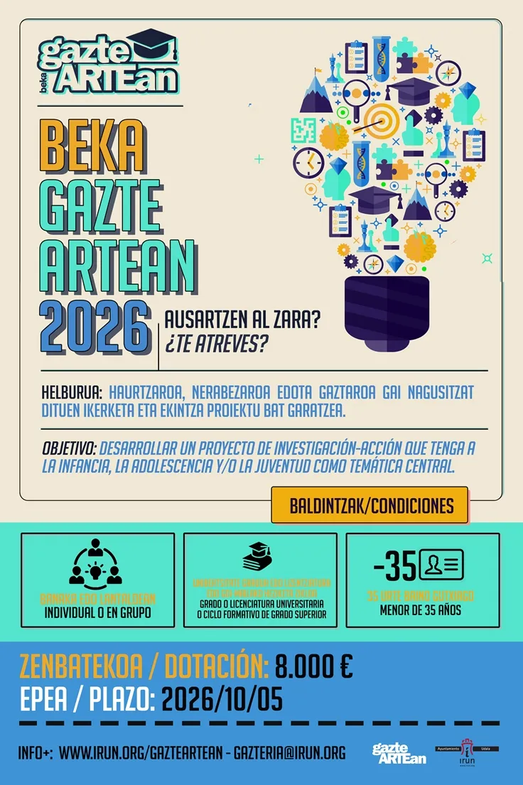 Irun lanza la octava edición de la beca GazteARTEAN para jóvenes investigadores