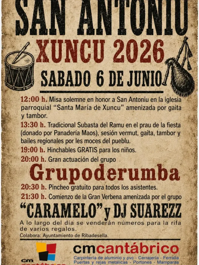 Xuncu celebra San Antoniu con misa, subasta y verbena el 6 de junio