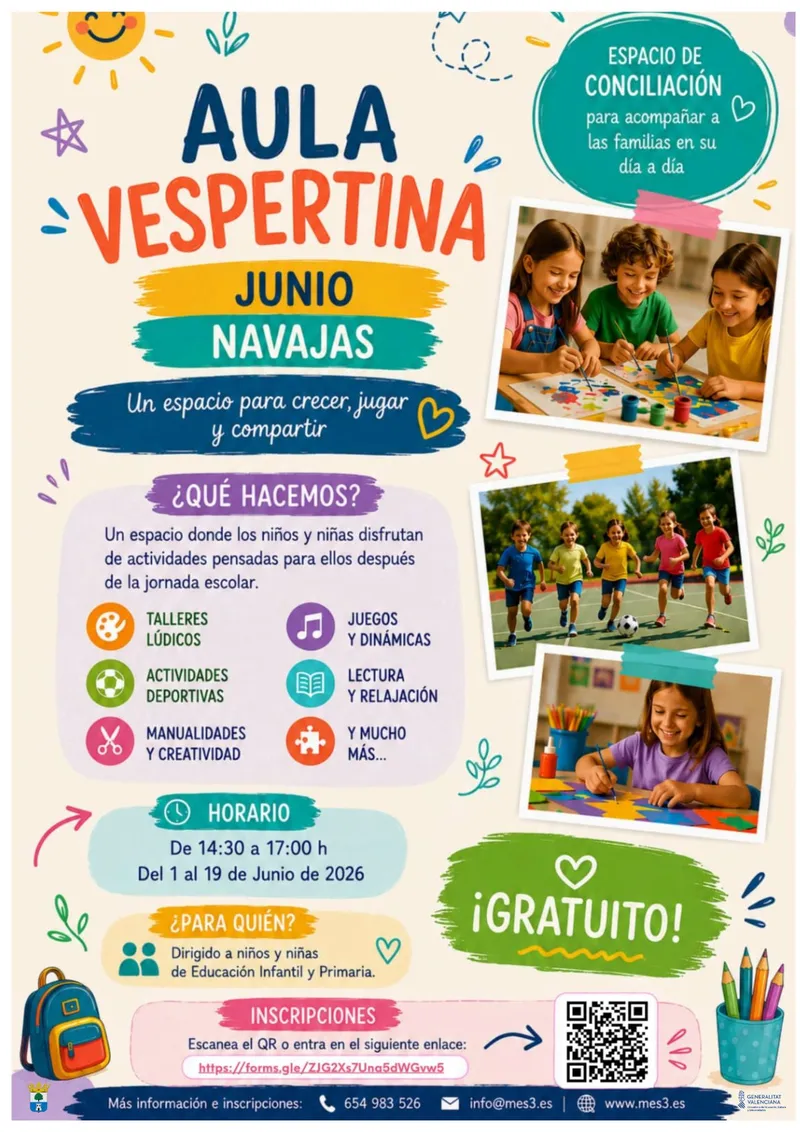 Navajas lanza el Aula Vespertina de junio para escolares