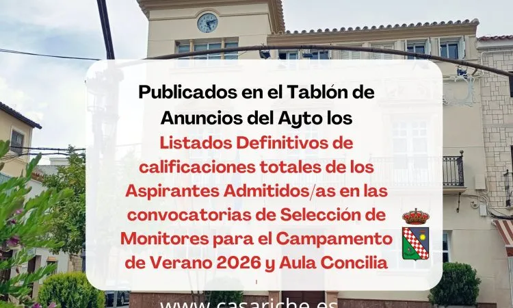Casariche publica las listas definitivas para monitores de campamento y aula conciliación