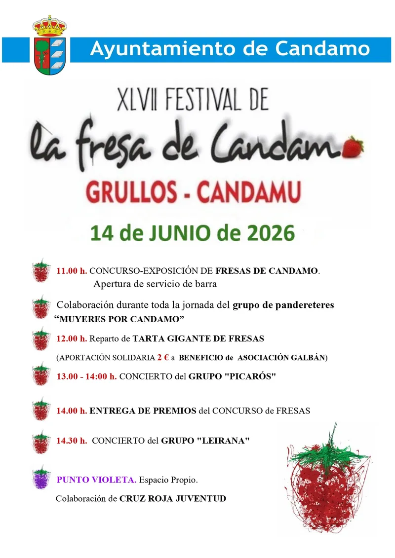 Candamo celebra la 47ª edición del Festival de la Fresa con degustación de tarta gigante y conciertos