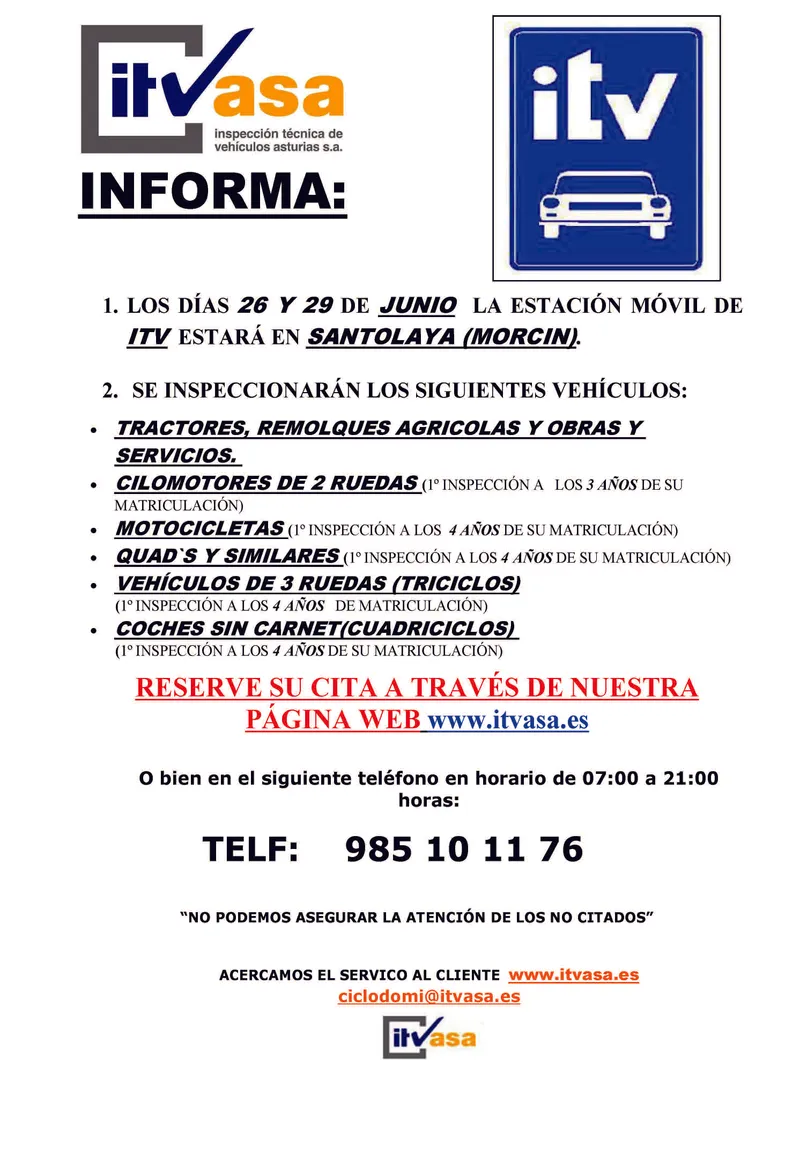La ITV móvil visita Santolaya de Morcín para inspeccionar vehículos agrícolas y ciclomotores