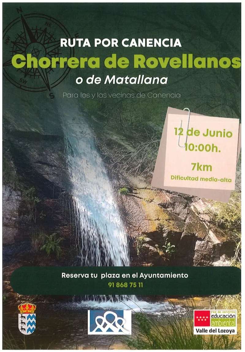 Canencia organiza una ruta senderista a la Chorrera de Rovellanos el 12 de junio