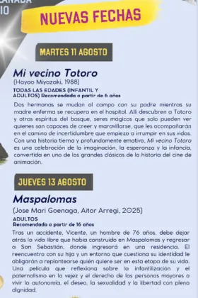 Biota programa el Cine de Verano con proyecciones los martes y jueves de agosto