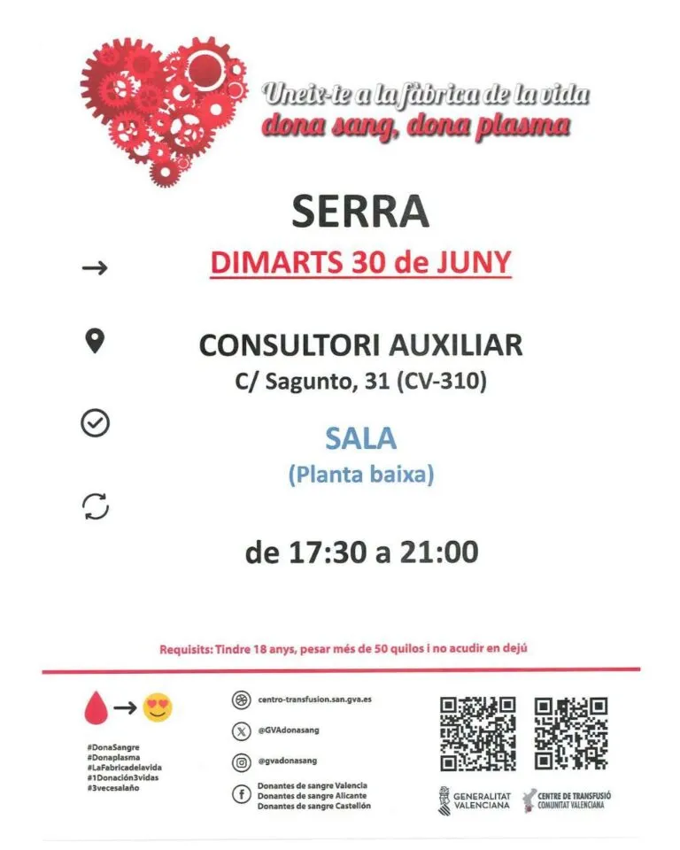 Serra convoca jornada de donación de sangre para el 30 de junio