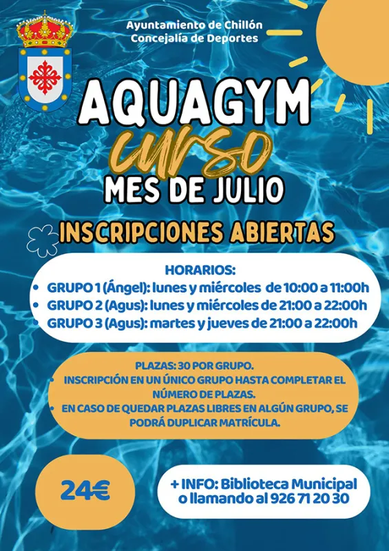 Chillón abre inscripciones para los cursos de Aquagym de julio