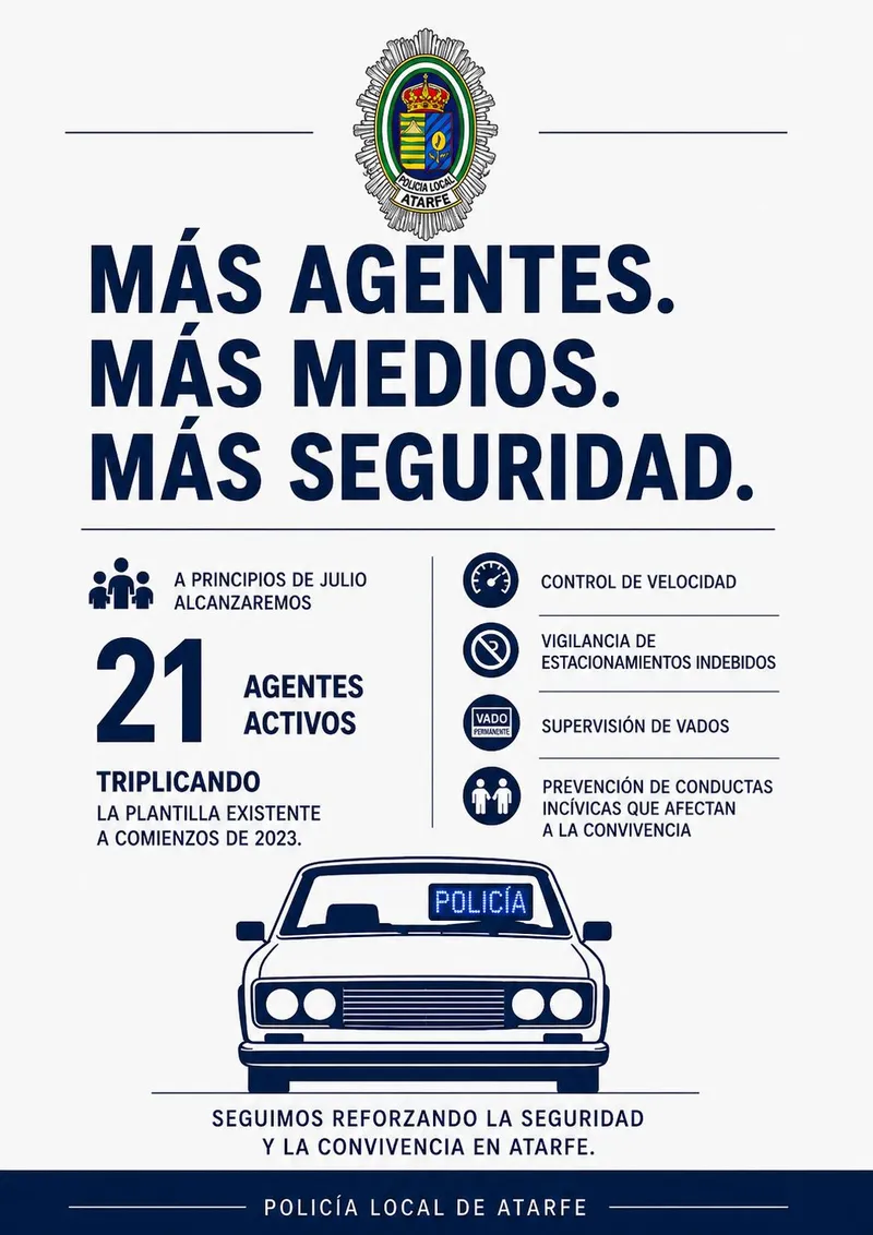 Atarfe refuerza su Policía Local con un nuevo vehículo y más agentes