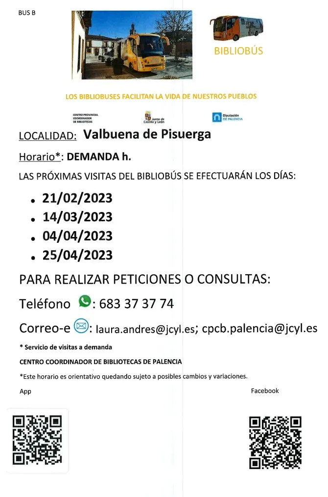 El bibliobús recorrerá Valbuena de Pisuerga en febrero, marzo y abril