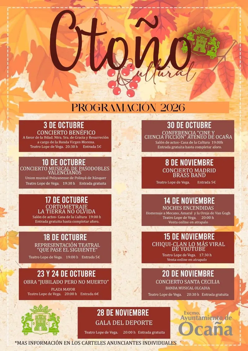 Ocaña presenta su programación cultural de otoño con una variada oferta de actividades