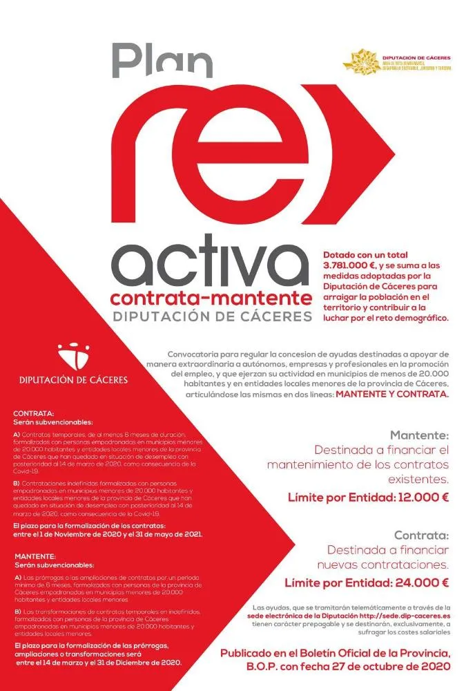 Ayudas para autónomos y empresarios en Membrío: Plan Activa Contrata-Manten