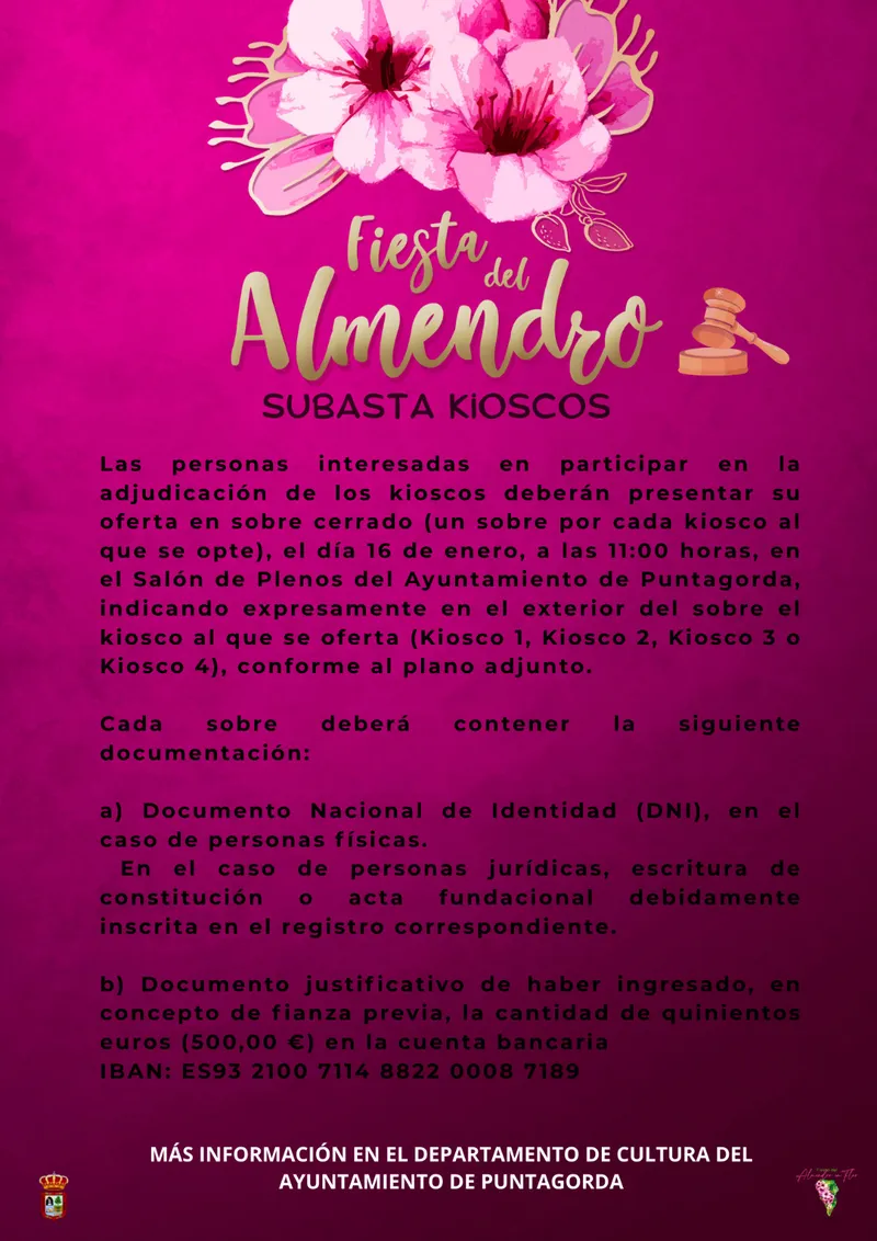 Puntagorda abre el plazo para solicitar quioscos en la Fiesta del Almendro en Flor 2026