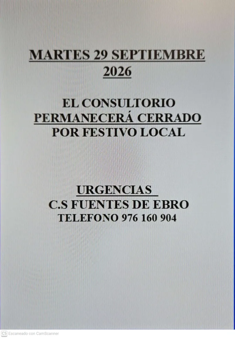El consultorio médico de Quinto cierra este martes por festivo local