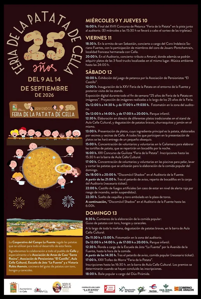Cella celebra la Feria de la Patata del 9 al 13 de septiembre