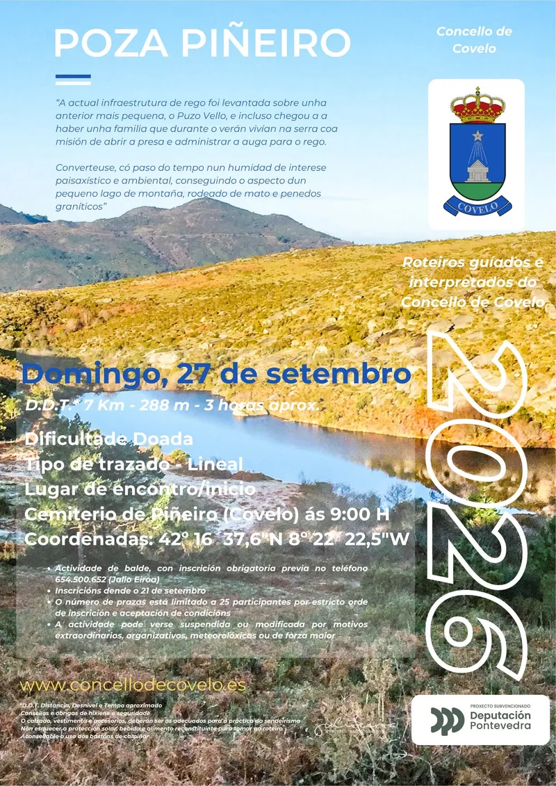 Covelo organiza una ruta de senderismo gratuita a la Poza Piñeiro el 27 de septiembre