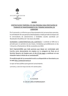 Larraona busca peón para mantenimiento municipal con contrato de seis meses