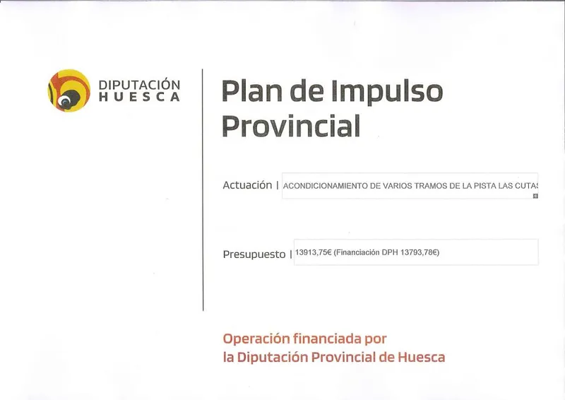 Diputación Provincial destina casi 14.000€ a mejorar la pista Las Cutas en Fanlo