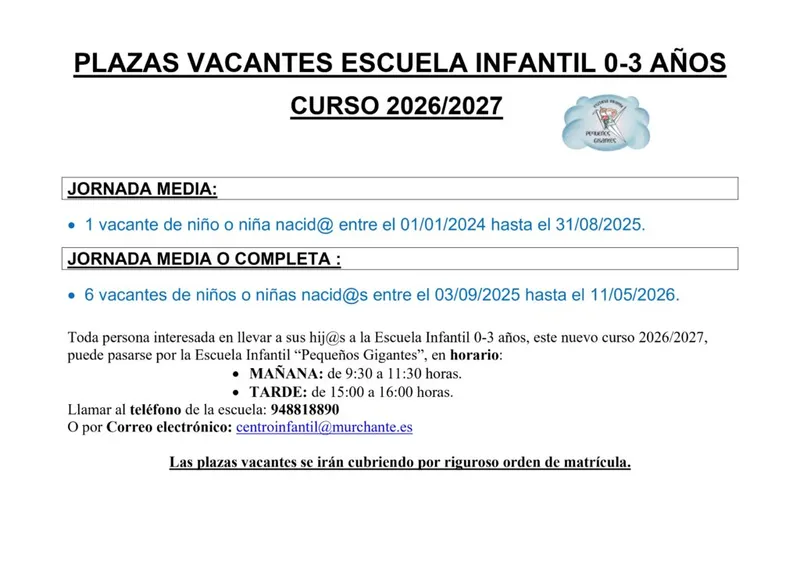 Murchante abre el plazo para inscribir a los más pequeños en la escuela infantil 0-3 años
