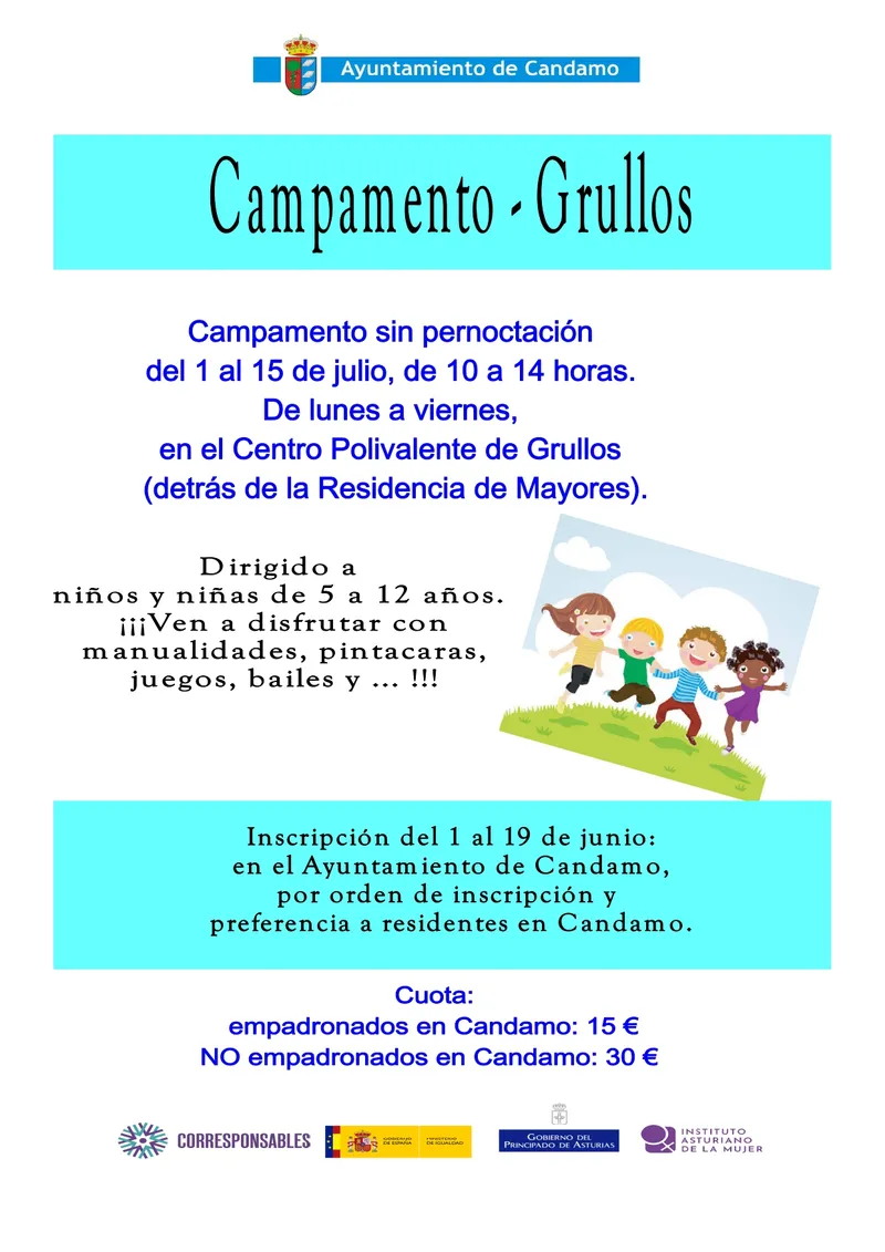 Grullos celebra su campamento de verano para niños del 1 al 15 de julio