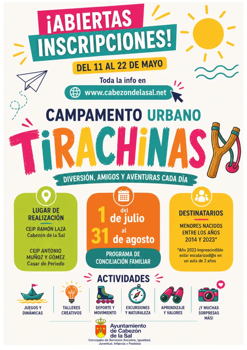 Cabezón de la Sal: Abierto plazo para subsanar errores en el campamento urbano «El Tirachinas 2026»