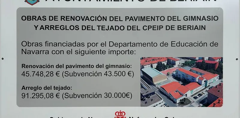 Beriáin renueva el gimnasio y la cubierta de su colegio público con ayuda del Gobierno de Navarra