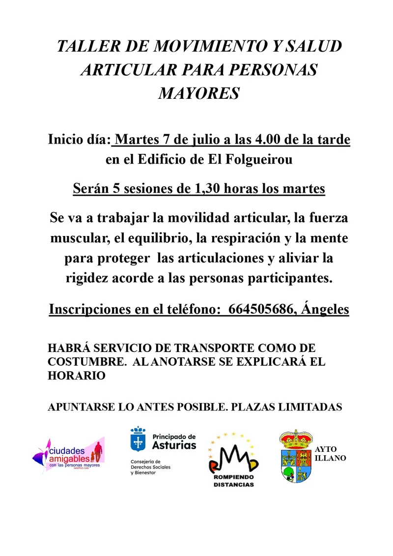 Illano impulsa la salud articular con un taller gratuito para mayores