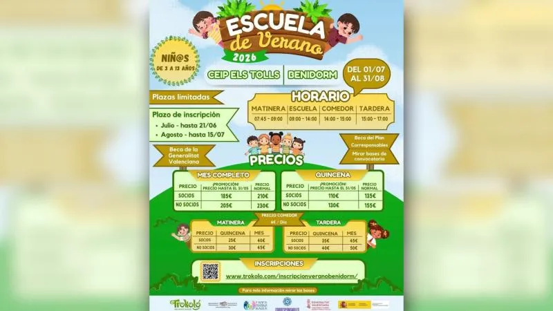Benidorm lanza la Escuela de Verano 2026 para menores de 3 a 13 años