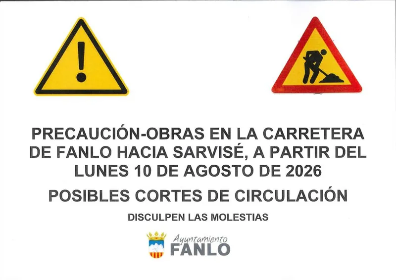 Obras en la carretera Fanlo-Sarvisé: precaución y posibles cortes de tráfico