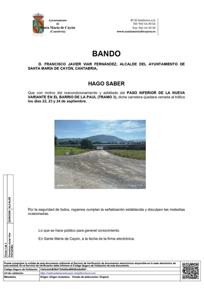 Corte de tráfico en el Barrio de La Paúl por obras en la variante