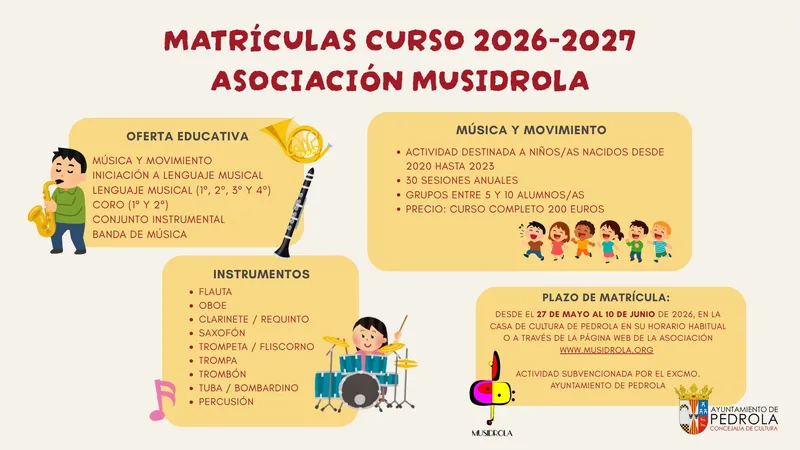 La Asociación Musidrola de Pedrola abre inscripciones para su curso musical 2026-2027