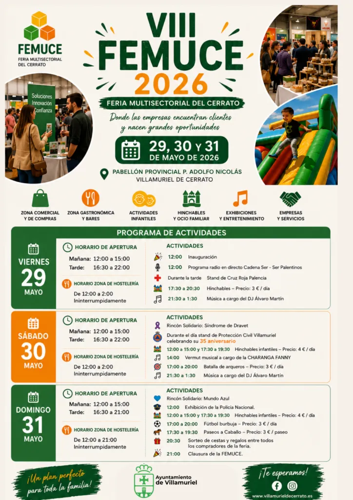 Villamuriel de Cerrato celebra la VIII edición de FEMUCE 2026 con un amplio programa de ocio y comercio
