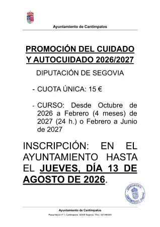 Cantimpalos abre el plazo para solicitar el programa 'Cuidado y Autocuidado 2026/2027'