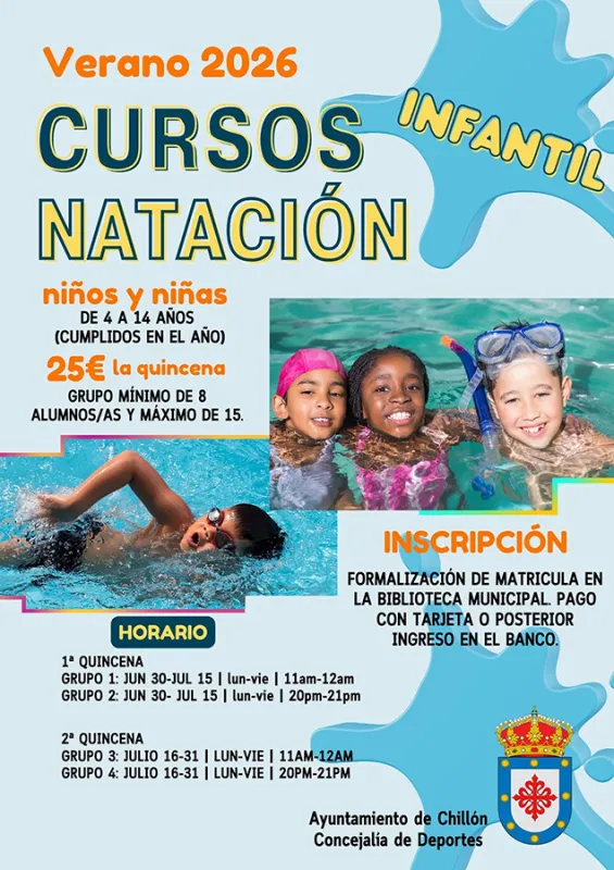Chillón abre inscripciones para cursos de natación de verano para todas las edades