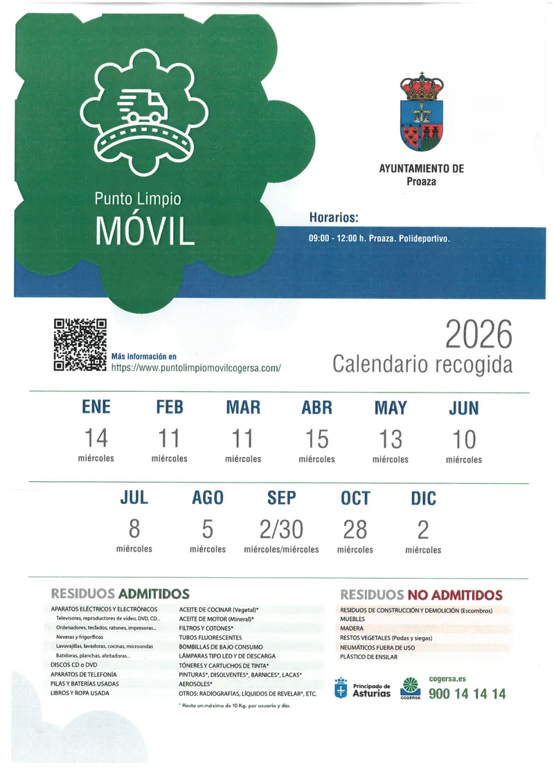 Proaza anuncia el calendario del Punto Limpio Móvil para 2026
